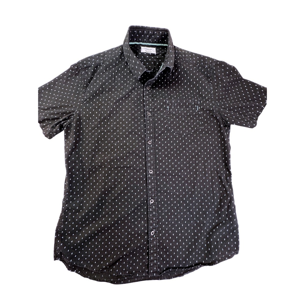 Level Ten Mens Modern Black Dot Short Sleeve But ton Shirt Medium Cotton Preppy